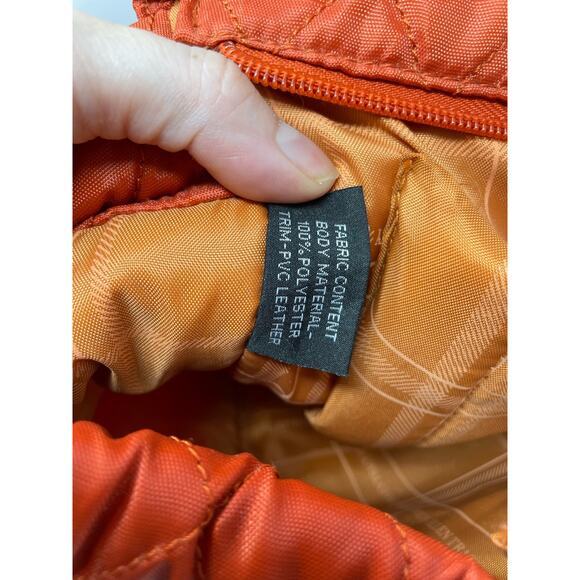 Ellen Tracy‎ Orange Quilted Weekender Bag Tote Travel Duffle Pockets Large FLAW - Picture 9 of 11